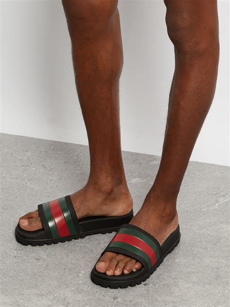 gucci web panelled slides|Gucci web slides men.